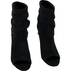 GUESS Adilee Black Suede Peep-Toe Ankle Booties Chain Women's US 9.5